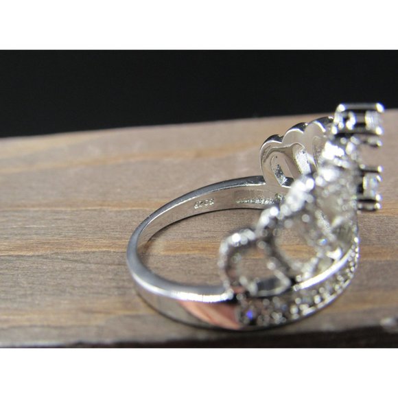 Size 8.25 Sterling Silver Beautiful Crown Cubic Zirconia Band Ring - Picture 6 of 9